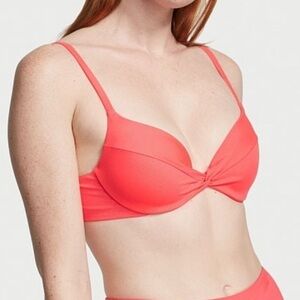 VS Swim 36DD Twist Removable Push-Up Bikini Top Coral Ribbed material